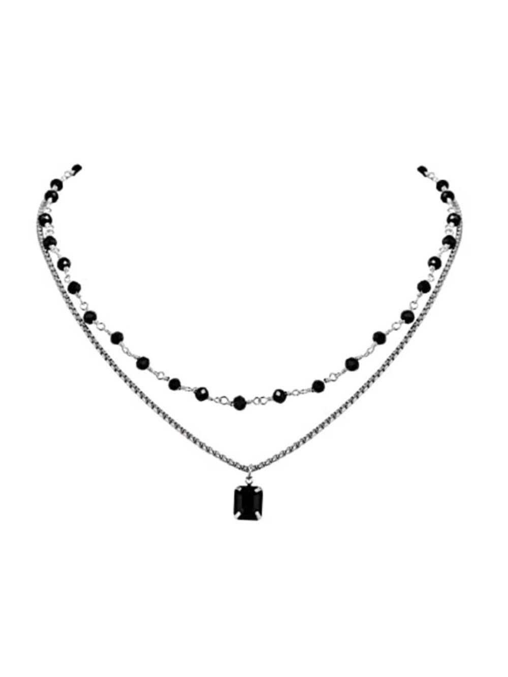 Layered Black Choker Necklace Gothic Boho Crystal Stainless Steel